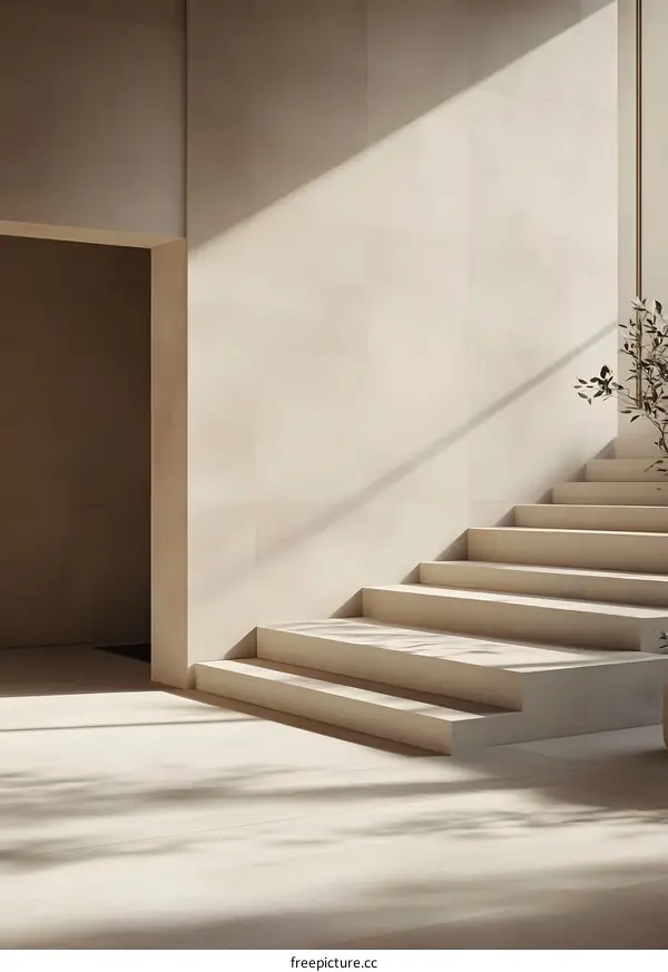 Minimalist Interior Design with Stairs and Sunlight