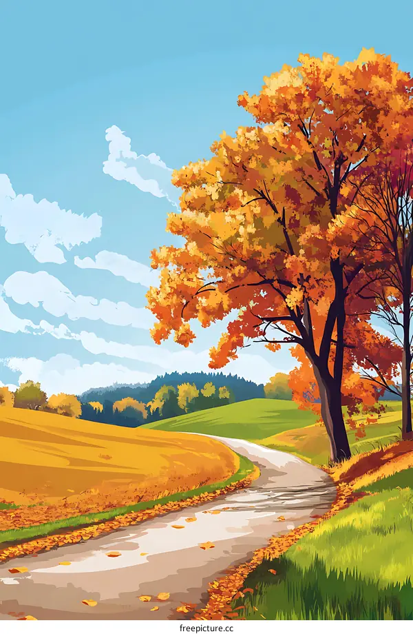 Autumn Landscape with Winding Road and Fall Colors