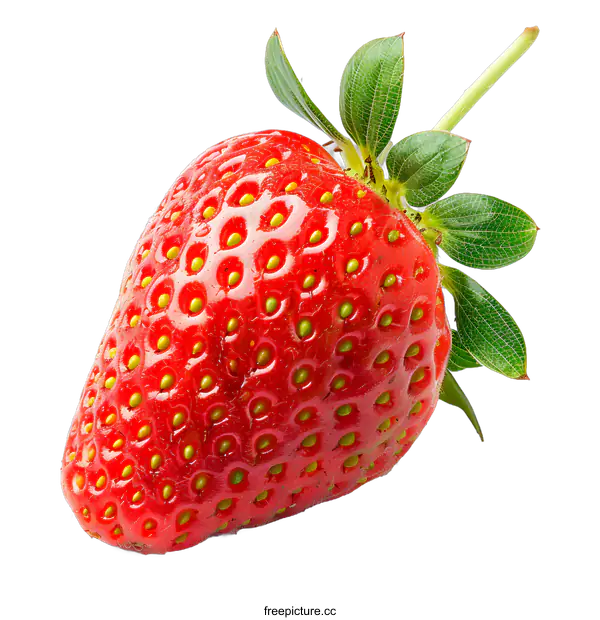 [Transparent Background PNG]Fresh Red Strawberry With Green Leaves