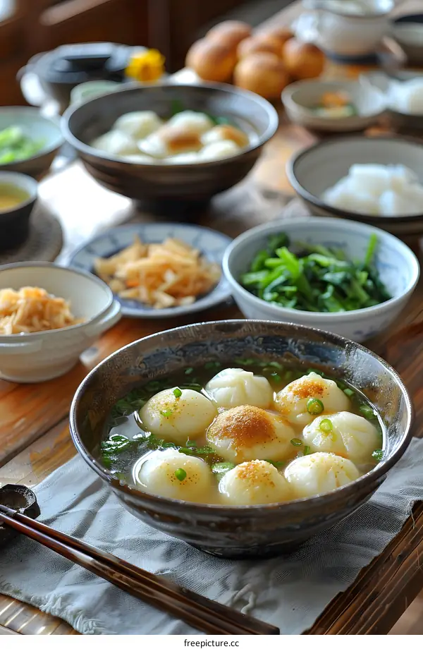 A delicious bowl of dumplings with chopsticks on the side