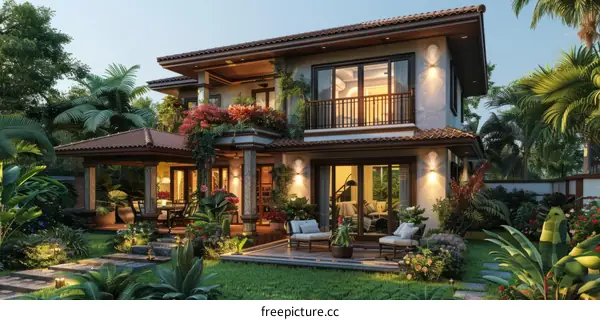 A beautiful house with a garden and a swimming pool