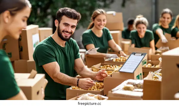 Volunteers Packing Food Relief Boxes
