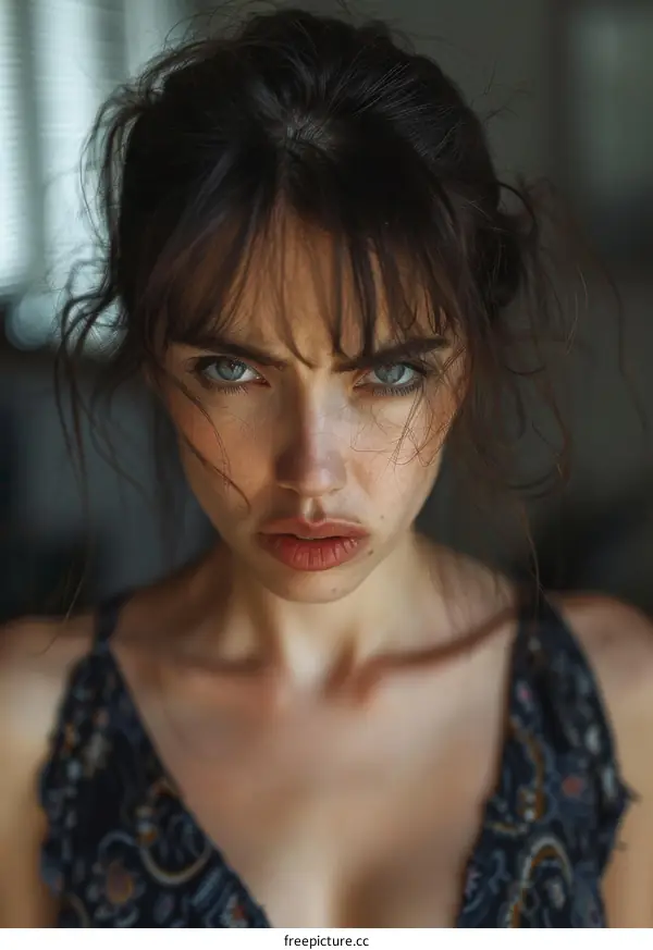 Close Up Portrait of a Young Woman with Blue Eyes