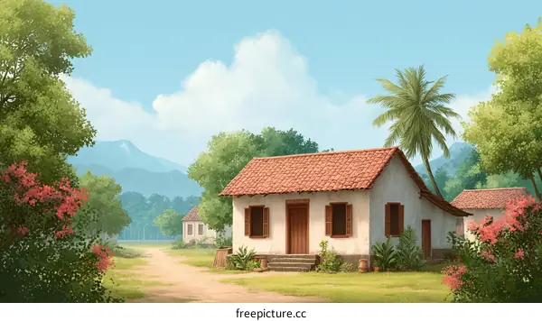 A Peaceful Village Scene Illustration