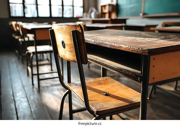 Vintage Classroom Desks and Chairs