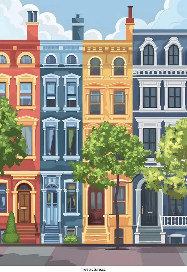 Colorful Row Houses in a City Neighborhood