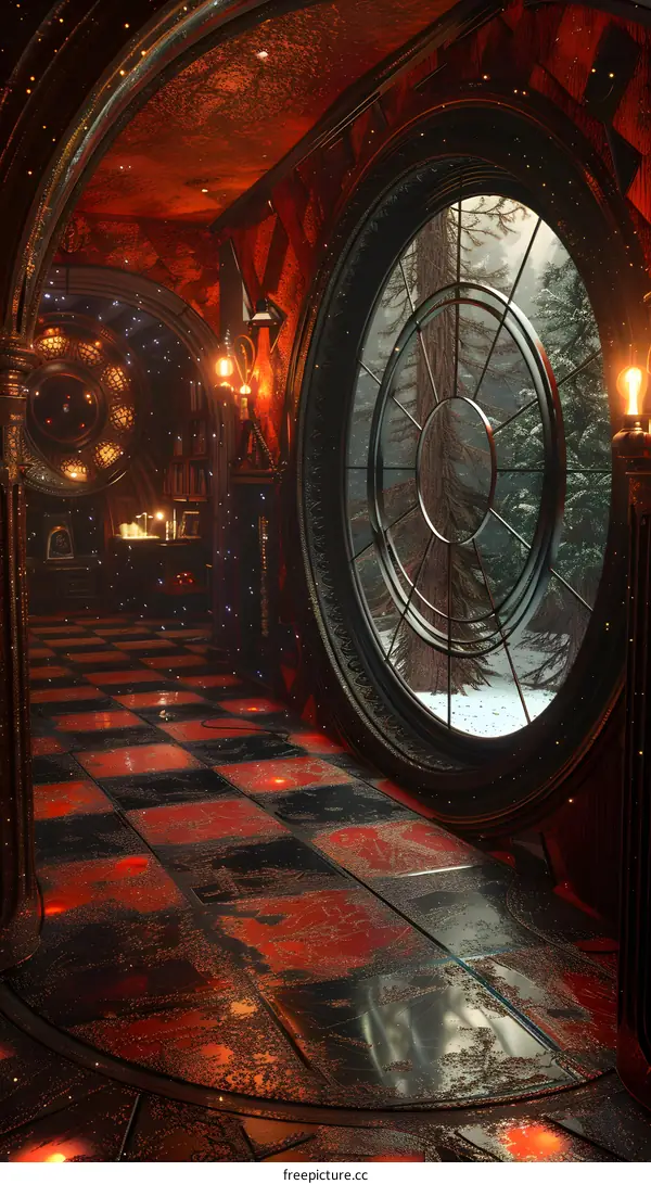 Fantasy Interior with Red and Black Checkered Floor