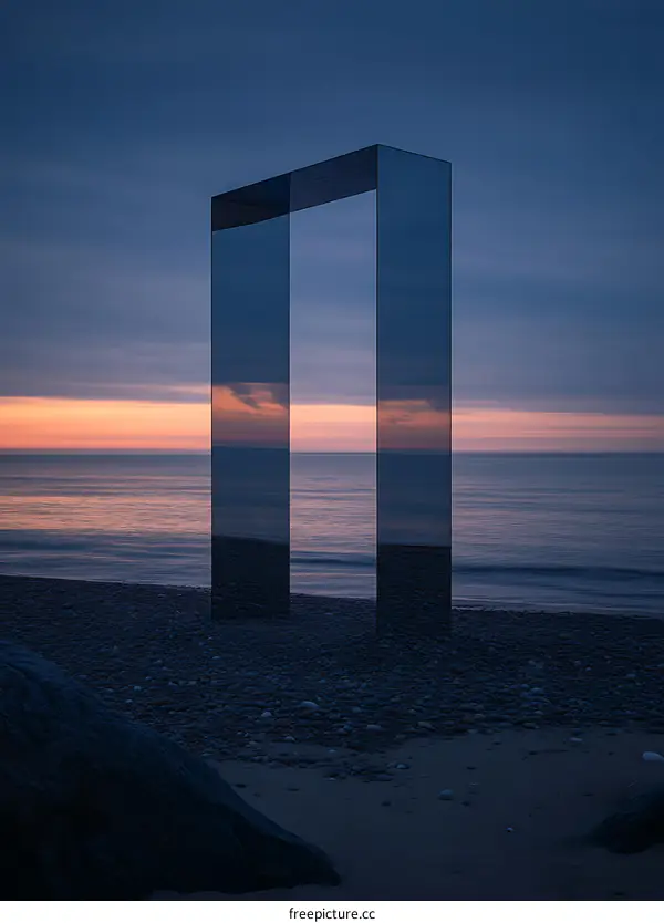 Reflective Gateway to the Sea at Sunset
