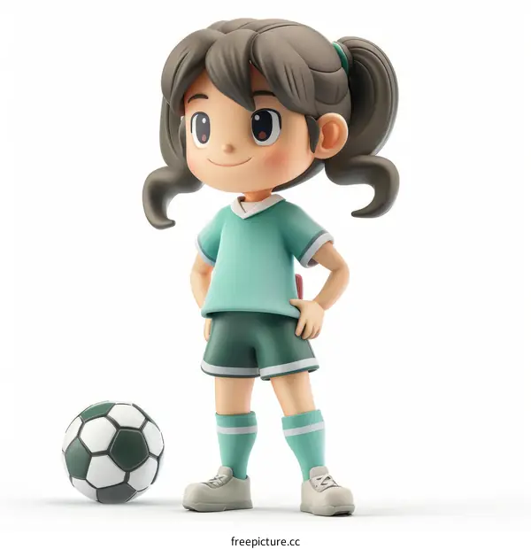 Cute Cartoon Girl Soccer Player with Soccer Ball