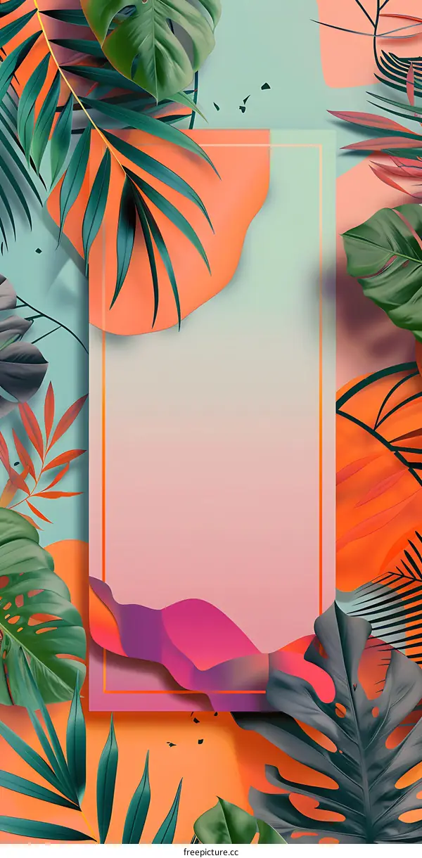 Abstract Tropical Leaves Background with Pink and Orange Colors