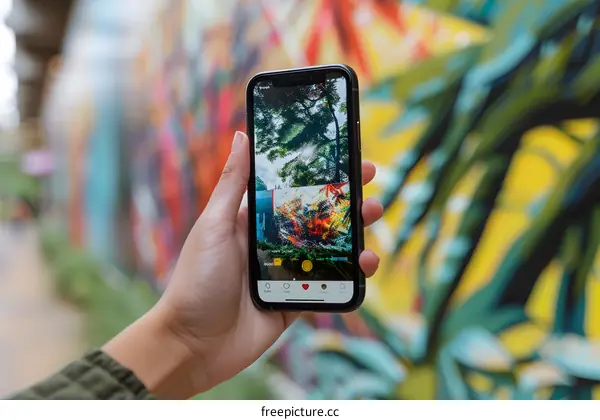 Hand Holding Phone Taking Photo of a Beautiful Landscape