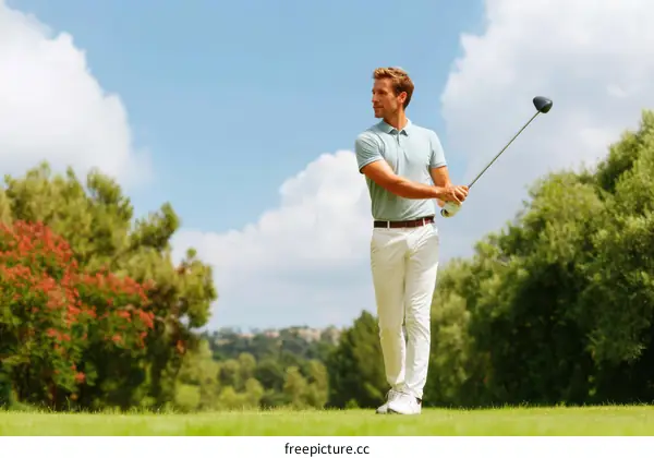 Golf Player Swinging on a Sunny Day