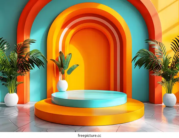 The combination of geometric shapes and plants