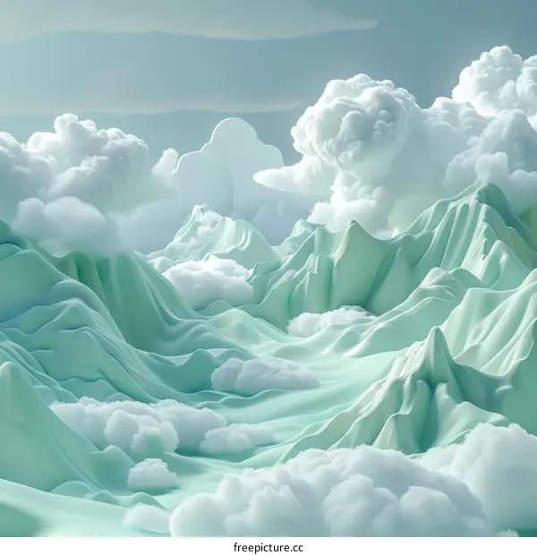 Mint and Turquoise Clouds over Green Hilly Landscape