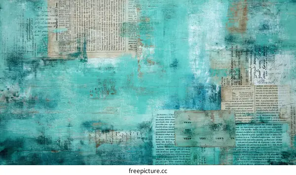 Abstract Vintage Teal Collage Art