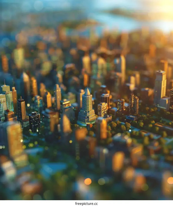 Digital Cityscape at Dawn with Architectural Detail