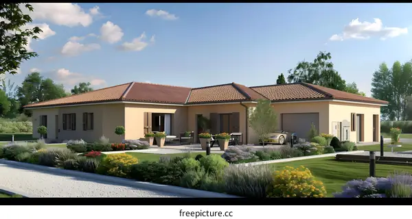 Modern One Story House Design With Garden