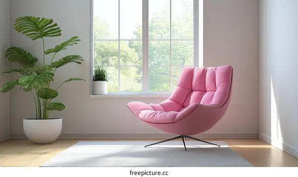 Pink Armchair in Modern Minimalist Room