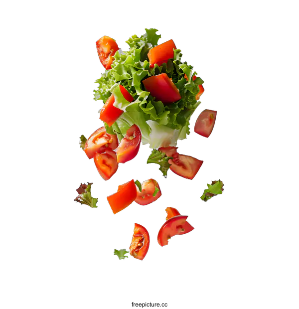 [Transparent Background PNG]Fresh and healthy salad with flying vegetables