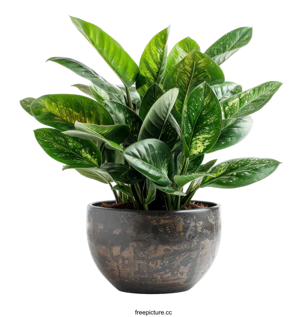[Transparent Background PNG]Green Dieffenbachia Plant in a Pot