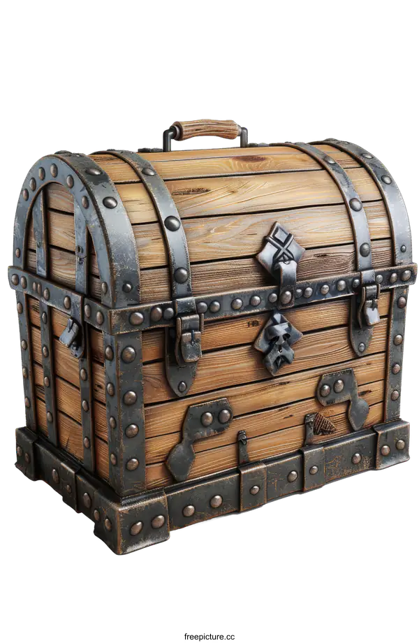 [Transparent Background PNG]A wooden treasure chest with metal details