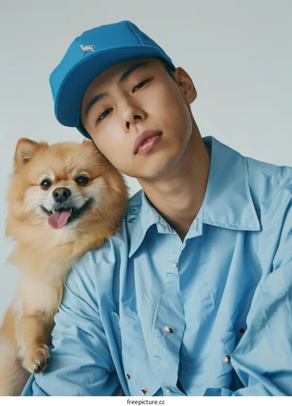 South Korean rapper and record producer禹元材with a dog