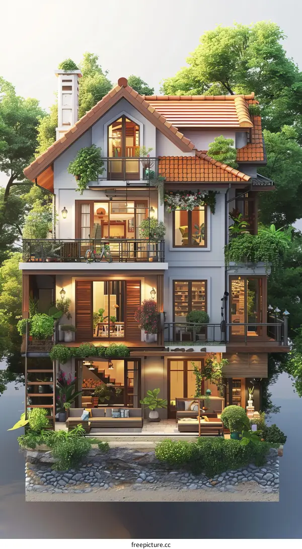 Modern house with large windows and a garden