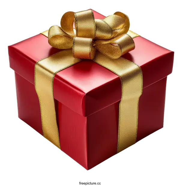 [Transparent Background PNG]Red Gift Box with Gold Ribbon