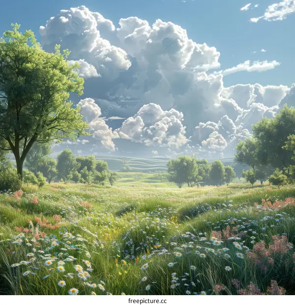 Meadow with Flowers in the Spring