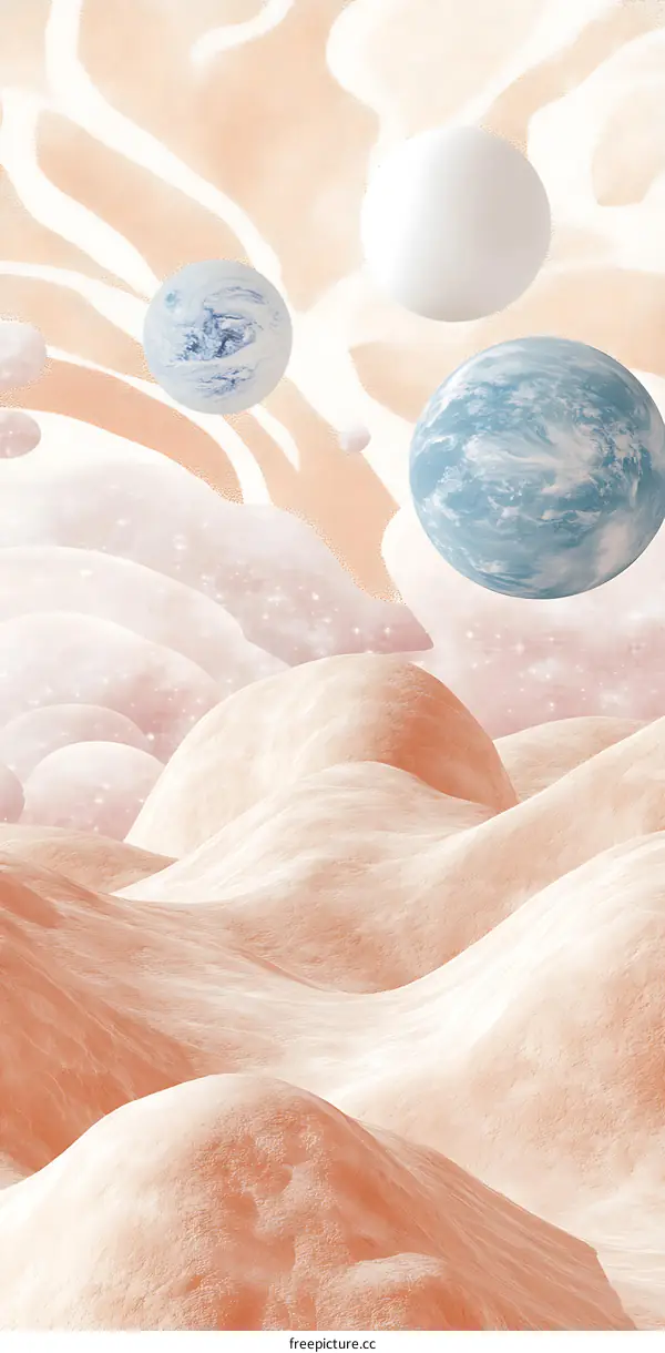 Abstract Dreamy Landscape with Floating Planets