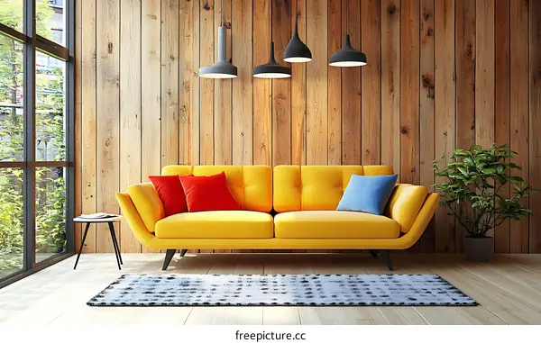 Modern Living Room Interior Design with Yellow Sofa