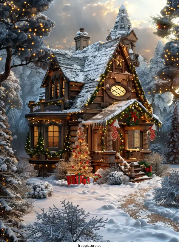 Charming Christmas Cottage in Snowy Winter Wonderland