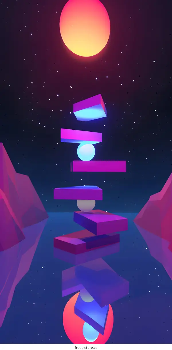 Neon Geometric Shapes Abstract Background With Stars