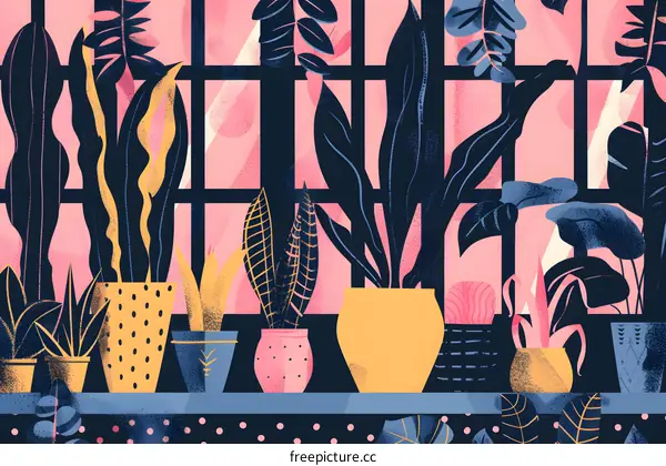 Indoor Plant Illustration with Pink Background