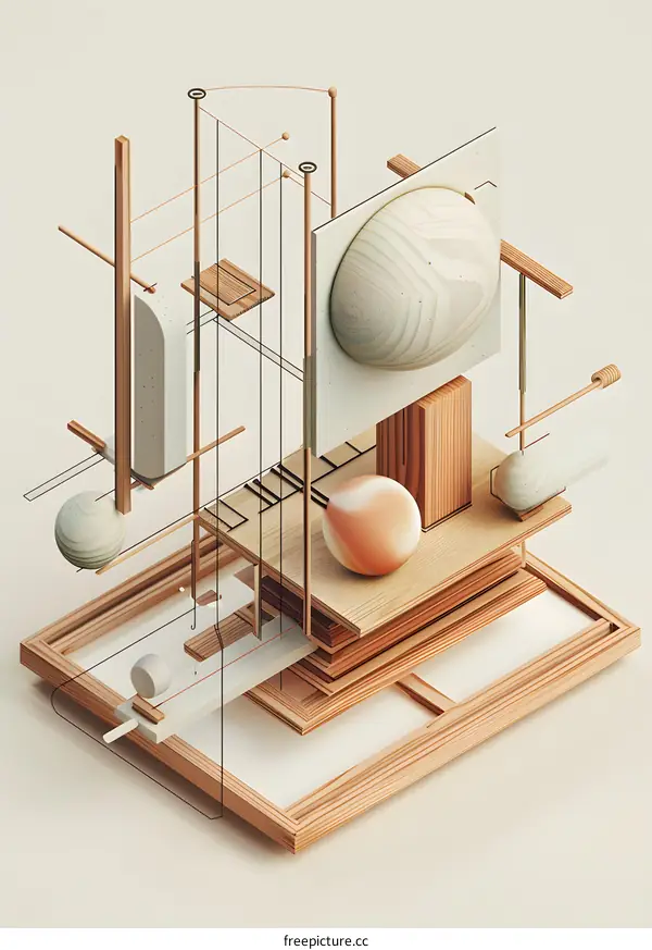 Abstract Minimalist 3D Wooden Geometric Structure Art
