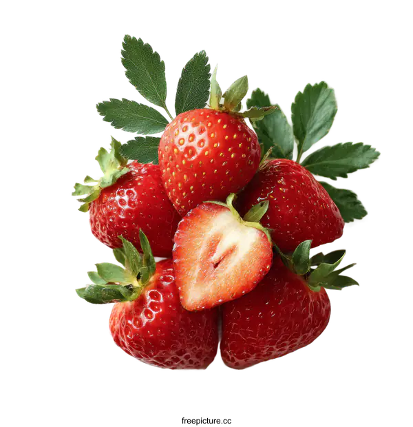 [Transparent Background PNG]Fresh Strawberries with Leaves
