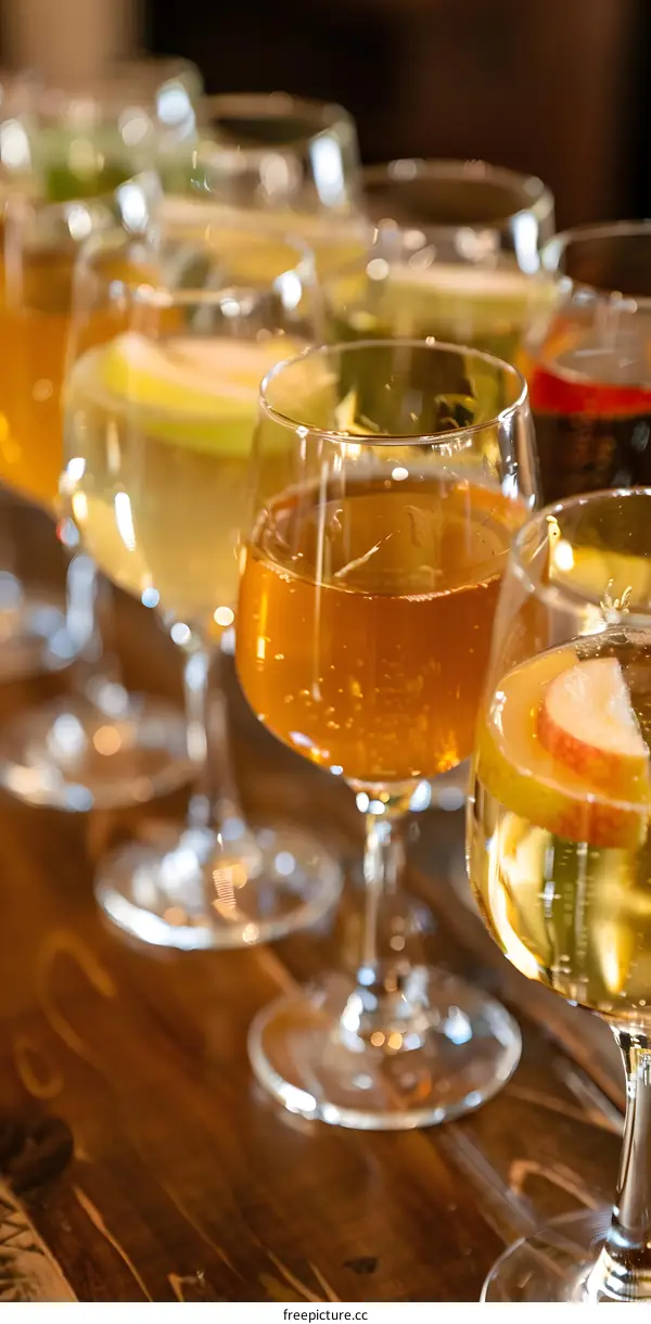 Glass of Apple Cider on Wooden Table