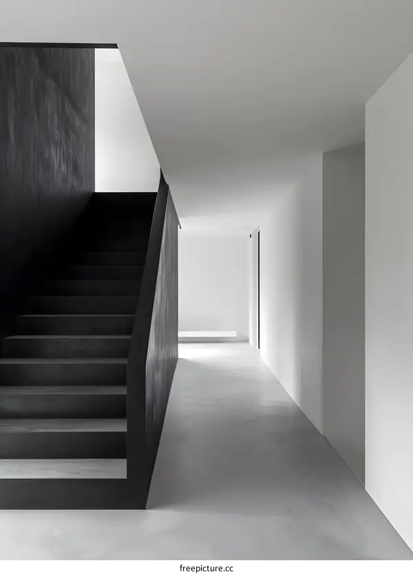 Modern Minimalist Black Staircase and Hallway Interior Design