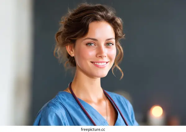 Smiling Female Doctor Portrait in Medical Uniform