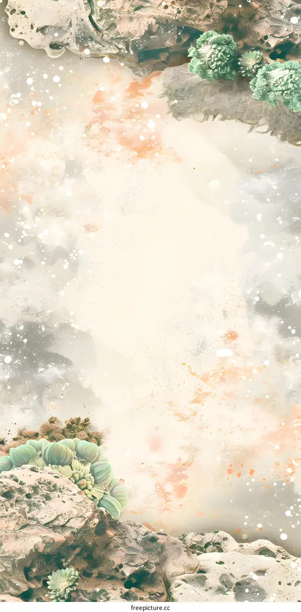 Abstract Watercolor Background with Green Plants