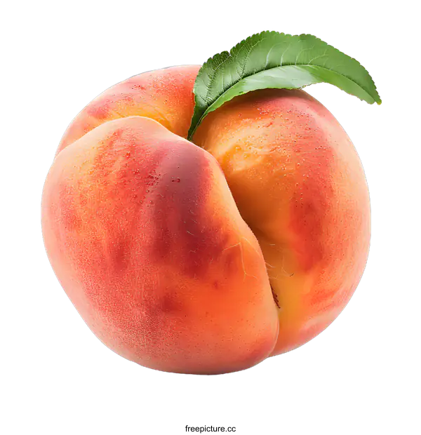 [Transparent Background PNG]Fresh ripe peach with leaf