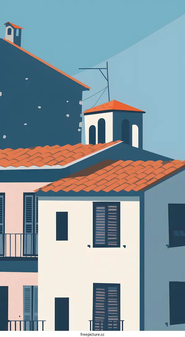 Mediterranean Style Building Architecture Illustration