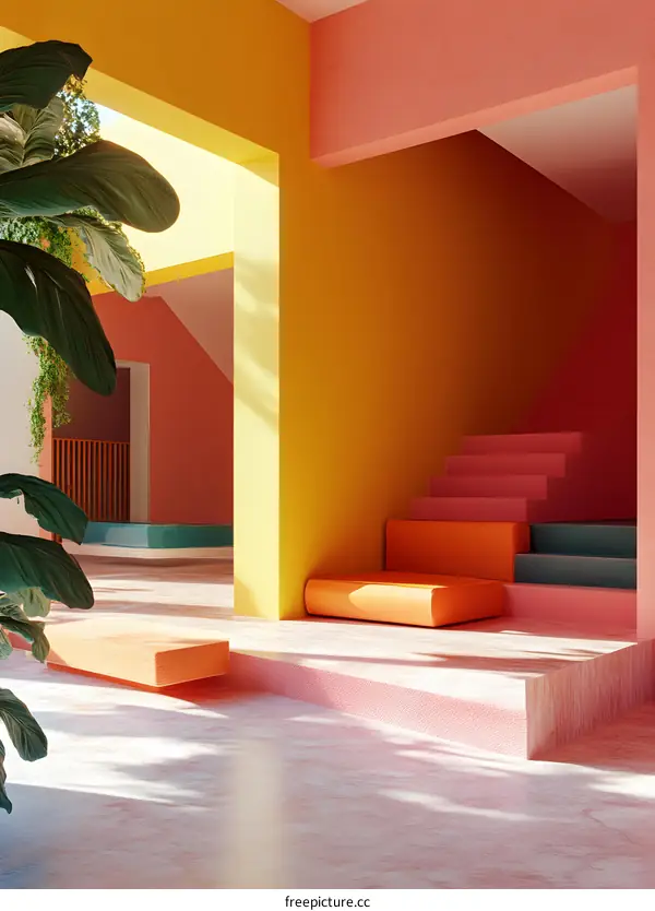 Minimalist Modern Interior Design with Pink and Yellow Walls