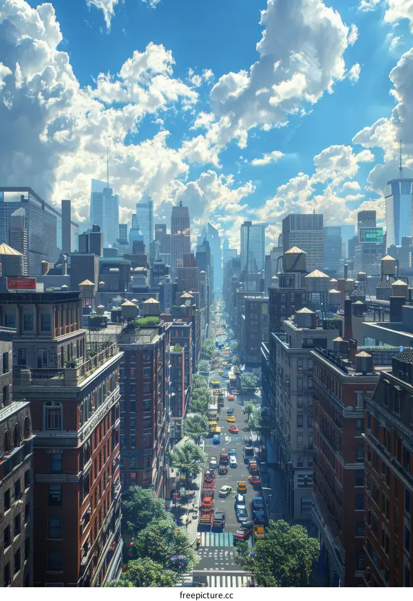 New York City Street Scene with High-Rise Buildings