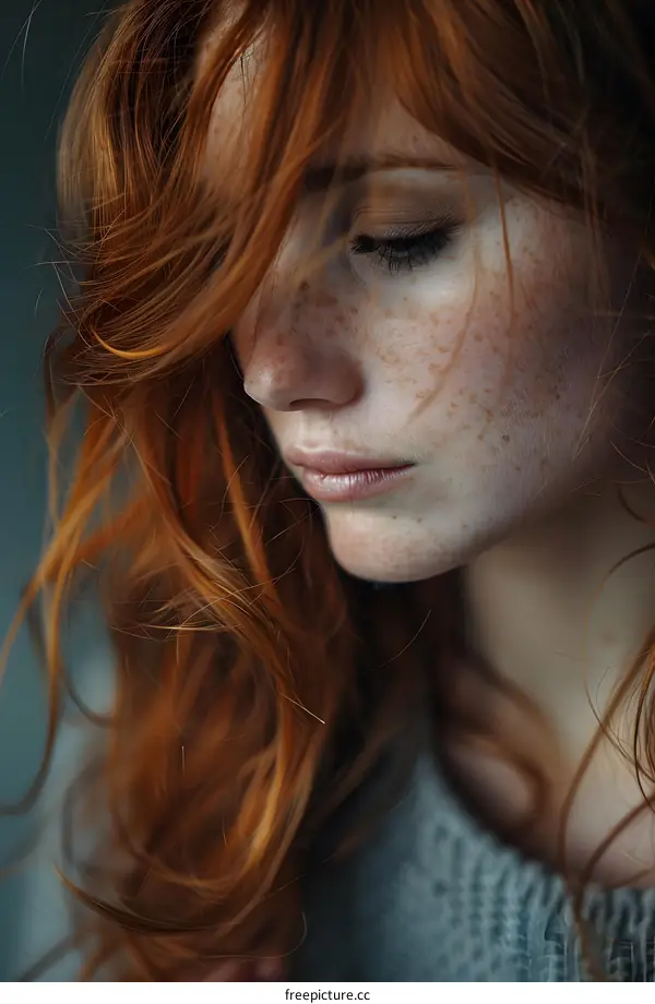 portrait of a beautiful redheaded woman with freckles