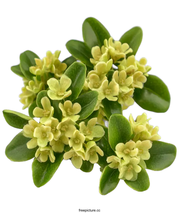[Transparent Background PNG]Close Up of Small Yellow Flowers with Green Leaves