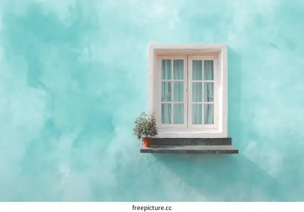 Teal Wall with White Window