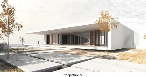 Modern Minimalist House with Concrete Exterior and Grass Landscape