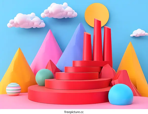 Abstract 3D Geometric Shapes with Colorful Design