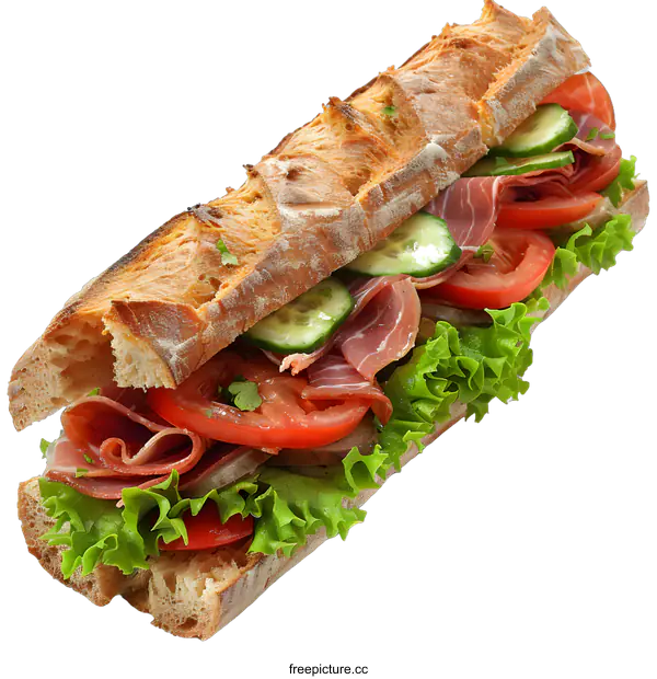 [Transparent Background PNG]Ham sandwich with tomato, cucumber and lettuce